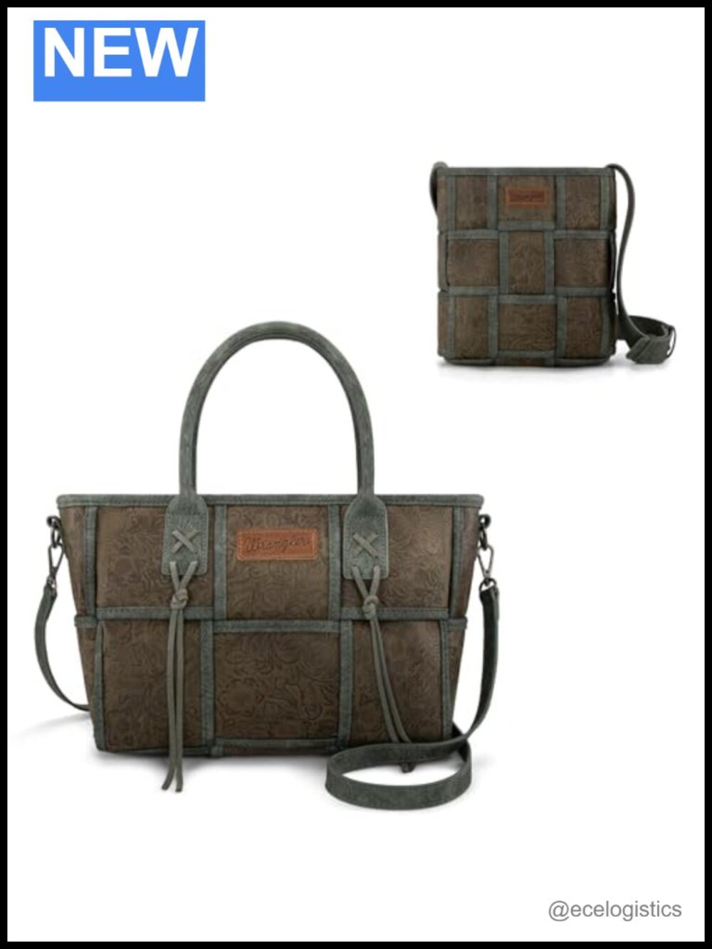 Wrangler Woven Floral Tooled Tote Bag and Crossbody Bag, Green